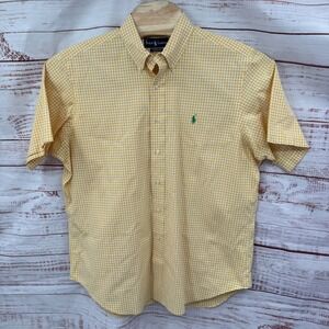 Ralph Lauren Shirt Mens XL Classic Fit Gingham Short Sleeve Button Down Yellow‎